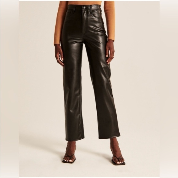 Abercrombie & Fitch Ankle Straight Ultra High Rise Vegan Leather Pants sz 16s - Picture 1 of 9